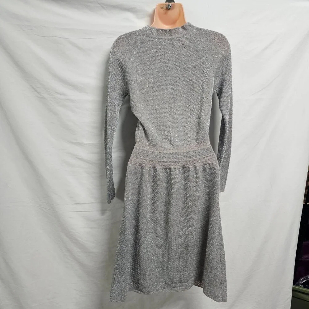 Tory Burch Isabelle Flare Neckline Cocktail Dress Women Size XS Silver Metallic